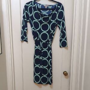 Elegant Navy and Mint Circle Pattern Dress